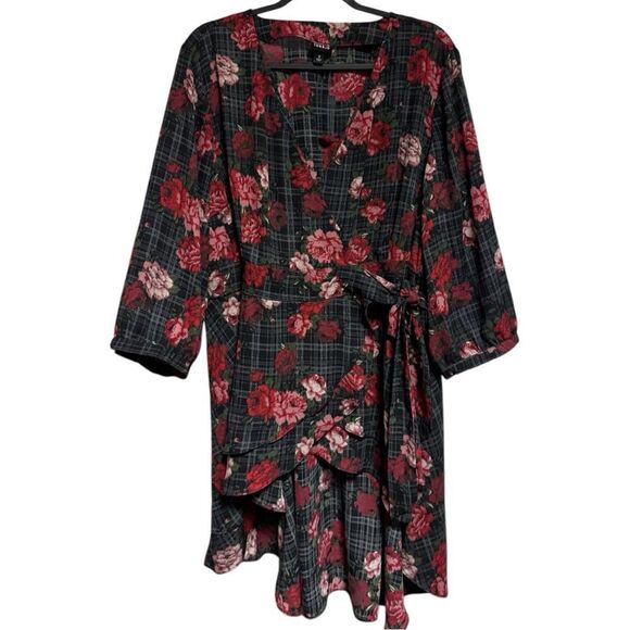 Torrid Black Floral Plaid Georgette Wrap Tunic Blouse Size 2 2XL - Picture 13 of 14